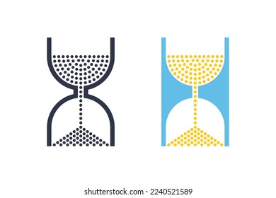Two stylish minimalistic hourglass icons, color and black and white illustration.