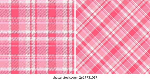 Two stylish pink plaid patterns, perfect for textile design, fashion, or website backgrounds.  Horizontal and diagonal variations offer versatile design options.