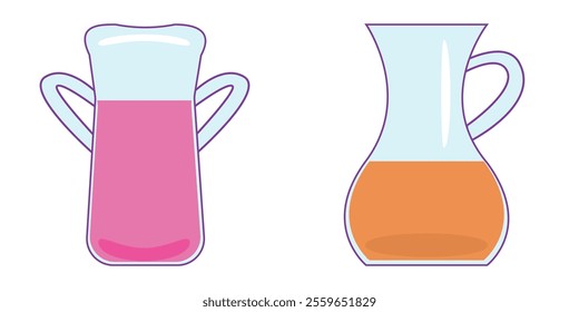 Two stylish pitchers are shown with vibrant liquids inside.