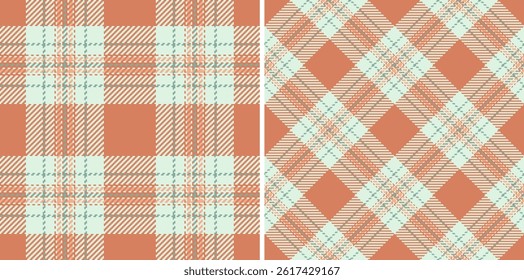 Two stylish plaid patterns in coral and mint green.  Perfect for textile design, fashion, home décor, or website backgrounds.