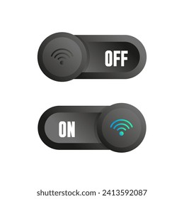 Two stylish vector black Wi-Fi switches in on and off positions. Wi-Fi icon with on and off light indication.