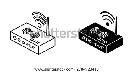 Two stylish WiFi router icons labeled Zero Trust and Zero Biz, representing network security concepts in a clean and minimalist design.