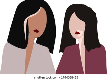 Two stylish woman with vitiligo. Modern trendy art. Vector EPS10 illustration