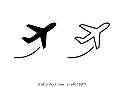 Two stylized airplane icons flying along curved downward paths on transparent background