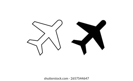 Dos iconos estilizados del avión uno delineado y uno negro sólido contra un fondo blanco