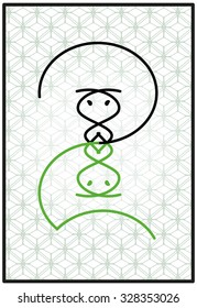 Two stylized aliens on green patterned background
