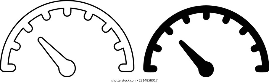 Two stylized analog speedometer gaules with different needle positions in a clean vector design.