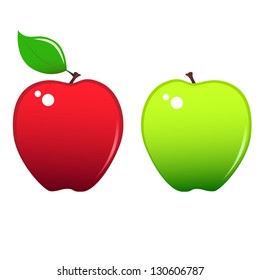 Two stylized apples icons, red and green.