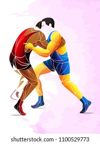 two stylized athlete sport vector wrestling