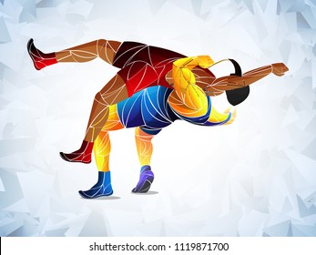 two stylized athlete sport vector wrestling