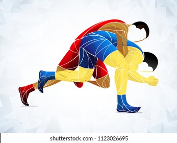 two stylized athlete sport vector wrestling
