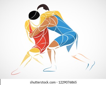 two stylized athlete sport vector wrestling