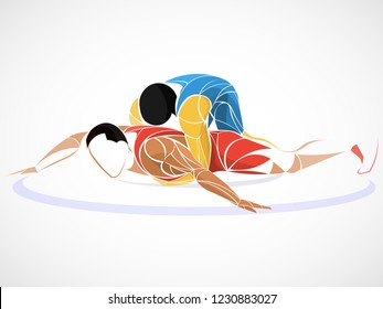 two stylized athlete sport vector wrestling set