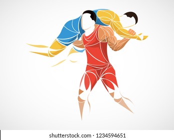 two stylized athlete sport vector wrestling set