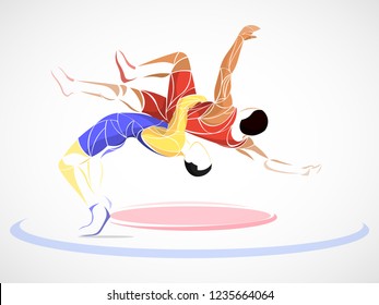 two stylized athlete sport vector wrestling set