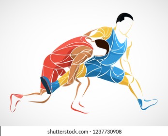 two stylized athlete sport vector wrestling set