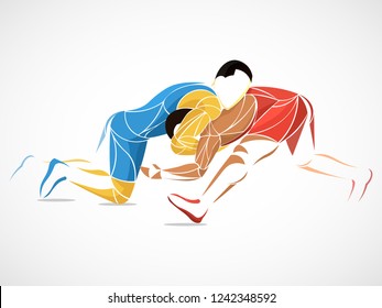 two stylized athlete sport vector wrestling set