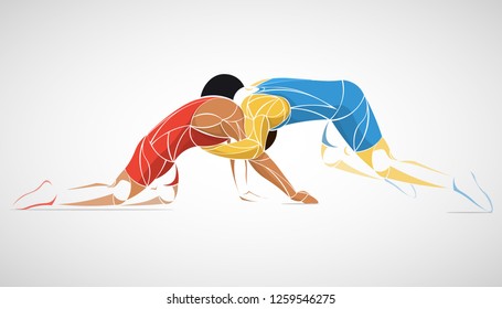 two stylized athlete sport vector wrestling set