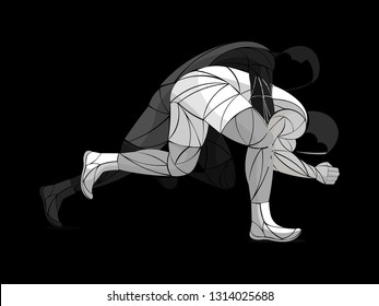 two stylized athlete sport vector wrestling