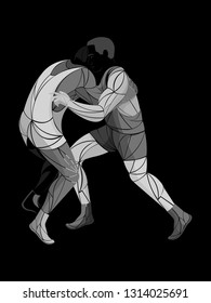 two stylized athlete sport vector wrestling