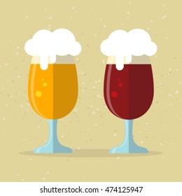Two stylized beer glasses. Flat design.
