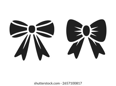 Two stylized black bow tie icons with elegant loops and trailing ribbons, isolated on a white background.