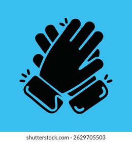 Two stylized black hands are clapping, with rounded cuffs and small action lines indicating movement or sound.