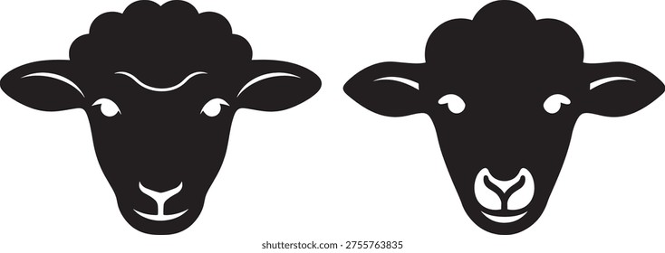 Two stylized black sheep heads in silhouette, farm animal icon symbol