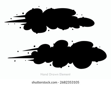 Dos estilizadas nubes de silueta negra con rayas, que sugieren movimiento o velocidad.