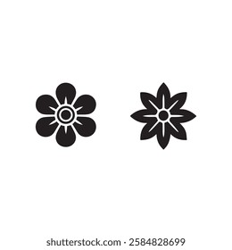 Two stylized black and white flower designs.