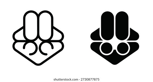Two stylized black and white paw prints with claws facing opposite directions outline