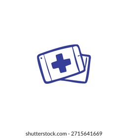 Two stylized blue first aid cards with a prominent plus symbol on them