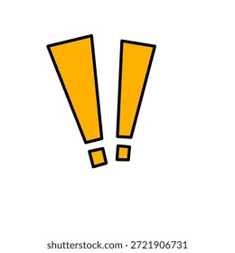 Dos signos de exclamación amarillos y llamativos con contornos negros se destacan sobre un fondo blanco limpio. Simple, gráfico y llamativo, ideal para enfatizar o resaltar las teclas