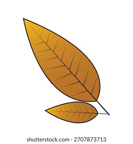 Dos hojas marrones estilizadas con venas visibles, representadas en un estilo de ilustración simple y plano. Las hojas se representan con un efecto de degradado.
