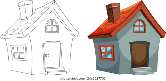 Two stylized cartoon houses with unique designs