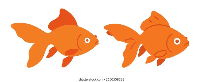 Two stylized, cartoonish orange goldfish swim side-by-side against a clean white background. Their simple, flat design features bold outlines and minimal detail, making them versatile.