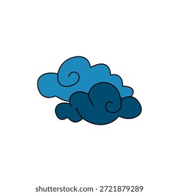 Two stylized, cartoon-like clouds in shades of blue, one lighter and one darker, layered on top of each other. Simple, clean design on a white background.