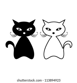 Silueta de gato negro aislada en fondo blanco