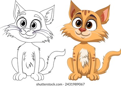 Two stylized cats, one colored and one outlined.