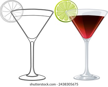 Two stylized cocktail glasses with citrus slices