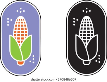 Dois ícones de maçarico de milho estilizados lado a lado um em roxo e verde o outro em preto e branco