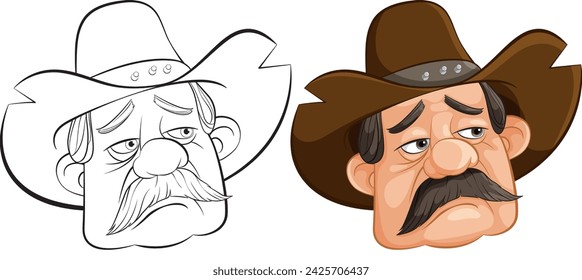 Two stylized cowboy characters with expressive faces.