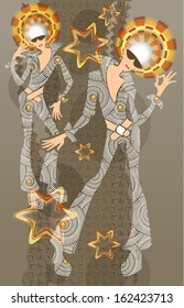 two stylized dancing figures with stars