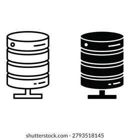 Two stylized database servers icons side by side with horizontal stripes and circular ventilation holes