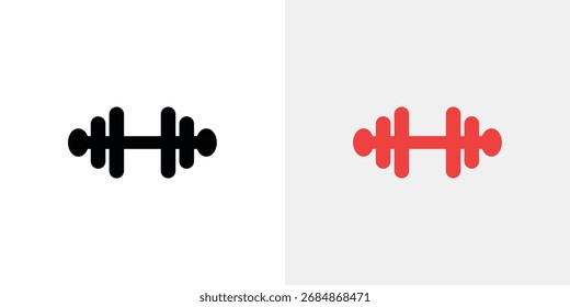 Dois ícones estilizados de haltere, um preto e um vermelho, apresentados lado a lado em um plano de fundo dividido. Simples e limpo.