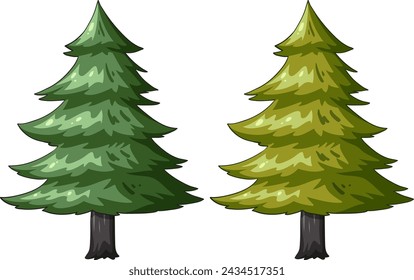 Two stylized evergreen trees in a vector style.