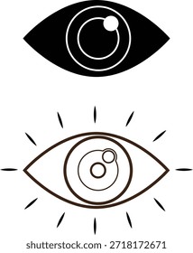Dos iconos de ojos estilizados, uno negro sólido y el otro delineado con líneas radiantes