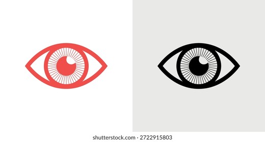 Dos ojos estilizados, uno rojo y otro negro, presentados uno al lado del otro sobre un fondo blanco.