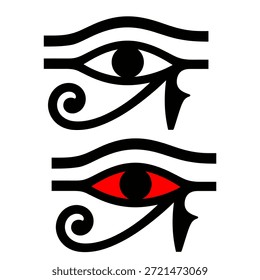 Zwei stilisierte Augen mit roten und schwarzen Farben auf weißem Hintergrund