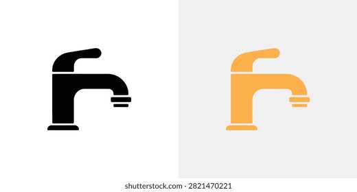 Two stylized faucets in black and orange showing water flow from spouts perfect for bathroom design inspiration